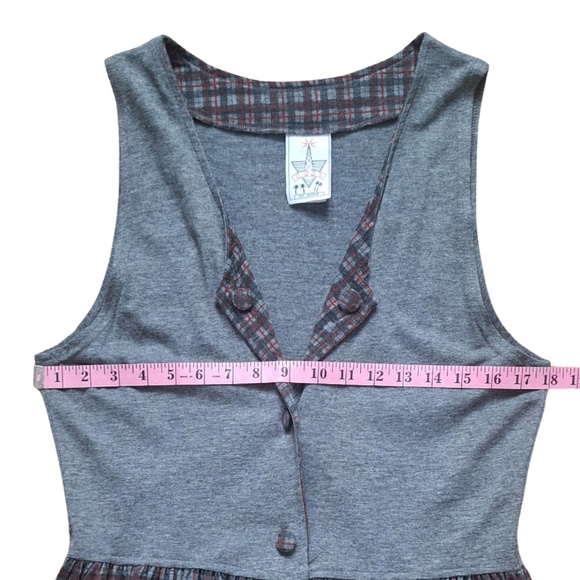 Vtg Y2K Retro Grunge KWBL Los Angeles Cottagecore Maxi Dress Sz L Gray Plaid - Picture 4 of 8